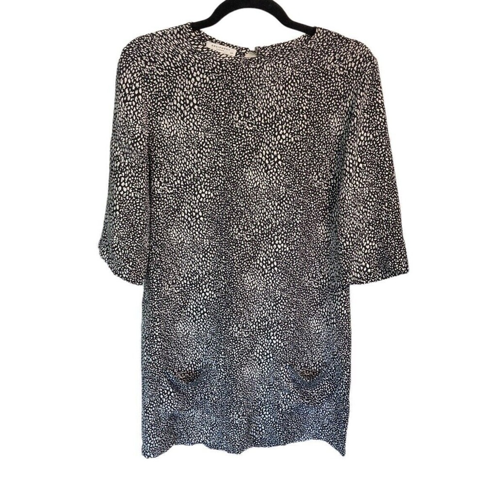 Equipment Femme 3/4 Length Sleeve Silk Mini Dress Black/White Pockets Small
